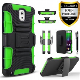 Samsung Galaxy Note 3 Case, Dual Layers [Combo Holster] Case And Built-In Kickstand Bundled with [Premium Screen Protector] Hybird Shockproof And Circlemalls Stylus Pen (Green)